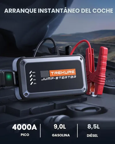 Miniatura 2 de TREKURE Arrancador portátil de batería de automóvil 4000A 16800mAh Caja de arranque, arrancador de batería de automóvil portátil con cables