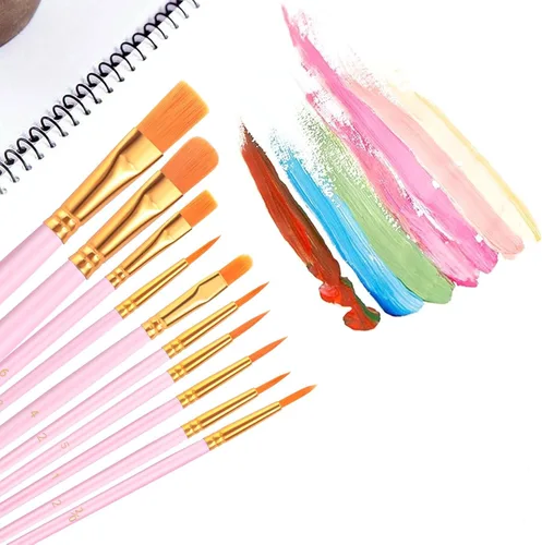 Miniatura 5 de Juego de pinceles de pintura acrílica, (20 paquetes/200 unidades), cepillos de pelo de nailon para óleo y acuarela, juego perfecto de pintura Rosa