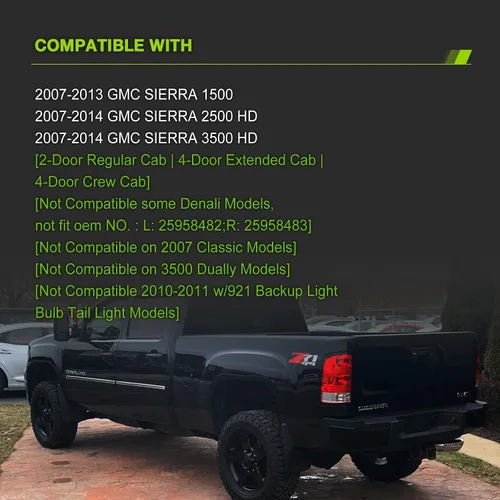 Miniatura 2 de Luz Trasera para 2007-2013 GMC Sierra 1500 (SL, SLE, SLT, WT) - 2007-2014 GMC Sierra 2500 3500 HD Luz trasera con bombillas y arnés GM2800208 Lado