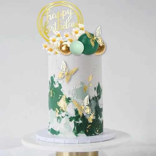 Miniatura 4 de 41 piezas de bolas verdes para decoración de pastel de mariposa, decoración de pastel de feliz cumpleaños para bodas, suministros de cumpleaños