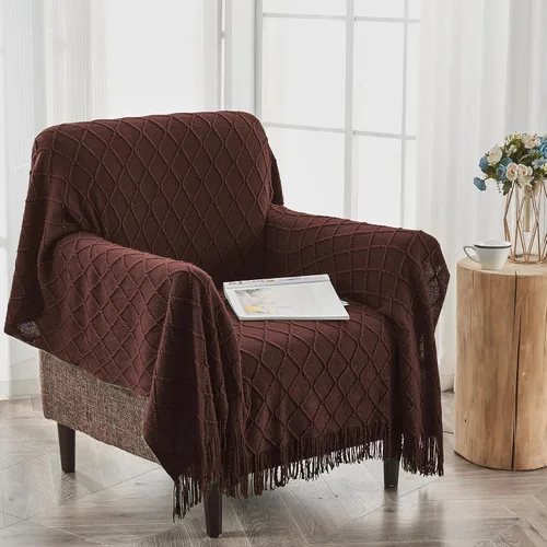 Miniatura 4 de inhand Mantas de punto para sofá y cama, manta de punto suave y acogedora con borlas, mantas decorativas ligeras y mantas decorativas de granja