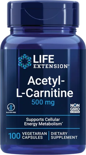 Life Extension Acetil-L-carnitina, acetil-L-carnitina, vitamina C, cerebro, estado de ánimo y salud nerviosa, energía celular, suministro para 3