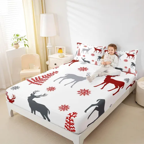 Miniatura 14 de Erosebridal Sábana bajera ajustable de Papá Noel con bolsillo profundo para niños, niñas y niños, juego de ropa de cama de Navidad para niños