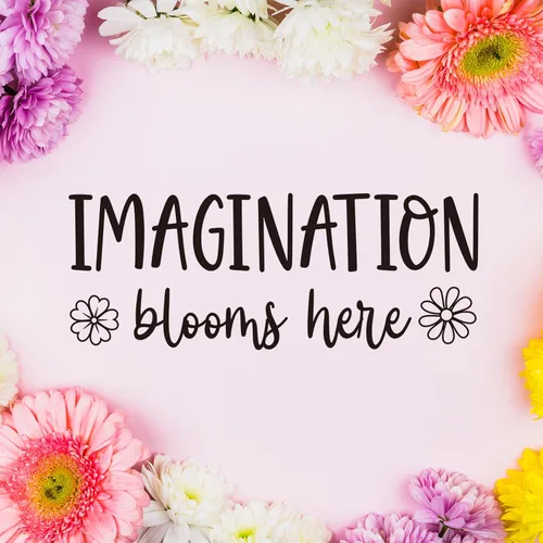 Miniatura 3 de Imagination Blooms Here - Calcomanía de pared de vinilo inspiradora para pared de niños, decoración de aula