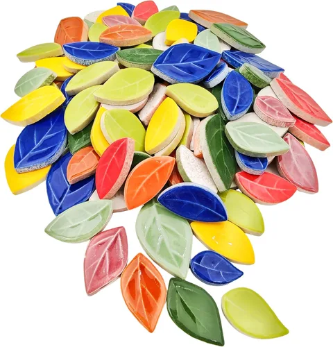 Miniatura 5 de Azulejos de mosaico de cerámica en forma de hoja de 500g/1.1lb, piezas de mosaico de cerámica para manualidades, azulejos de mosaico para decoración