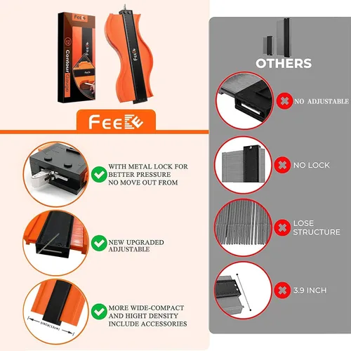 Miniatura 7 de Feeke - Medidor de contorno, duplicador ajustable con cerradura, copia con precisión de forma irregular, trazado de soldadura irregular