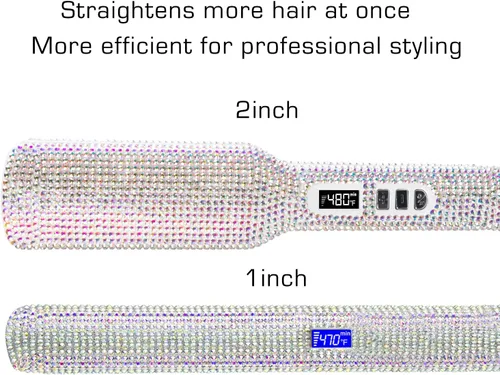 Miniatura 7 de DORISILK Crystal Diamond - Plancha de pelo de titanio, plancha plana de diamantes de imitación de 2 pulgadas, plancha alisadora de doble voltaje