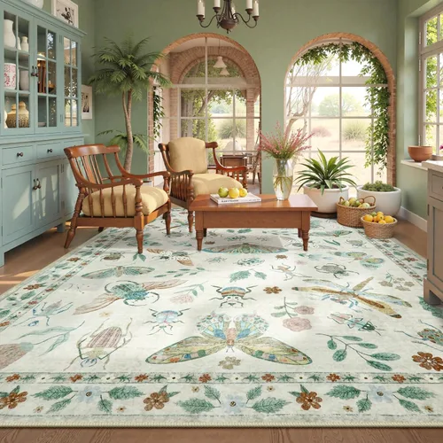Miniatura 16 de Beeiva Alfombra Lavable para Pasillo 2x6 pies - Beige Vintage Resistente a Manchas Alfombra Floral para Cocina, Alfombras Bohemias