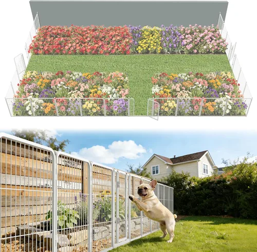Miniatura 13 de FXW - Valla de jardín metálica y resistente para exteriores, barrera para perros y conejos, fácil instalación, negro, 24 pulgadas de alto x 29.6