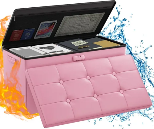 Miniatura 19 de ENGPOW Banco Otomán de Almacenamiento, Banco Plegable Ignífugo con Cerradura, 30 Pulgadas Cofre de Almacenamiento Resistente al Fuego y Agua