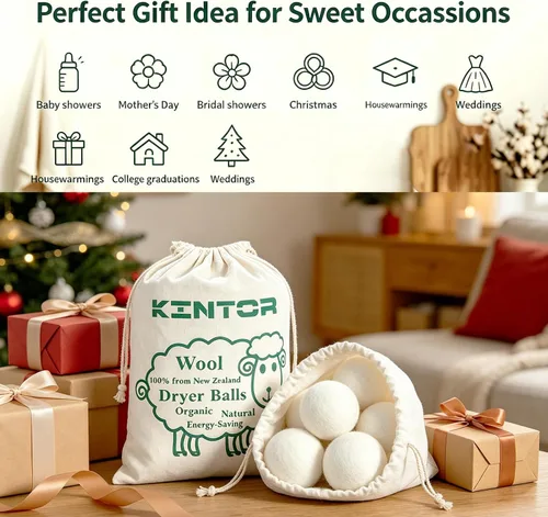 Miniatura 7 de KINTOR Wool Dryer Balls XL 6 Pack, 100% New Zealand Wool Organic Fabric Softener, Hypoallergenic Baby Safe Unscented, Chemical Free Reduce Wrinkles