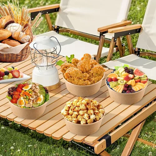 Miniatura 5 de 50 cuencos desechables de papel kraft con tapas, cuencos de papel de 25 onzas a prueba de fugas, suministros desechables para fiestas para servir