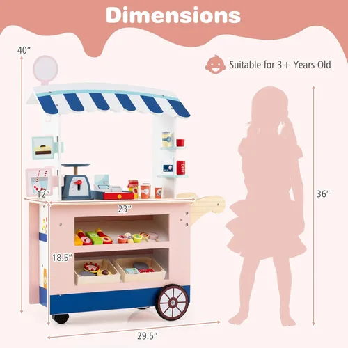 Miniatura 9 de Costzon Juego de tienda de comestibles para niños, juego de soporte de mercado de simulación para niños pequeños con 30 piezas de juguetes de juego