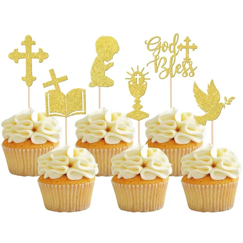 Miniatura 10 de 24 piezas de decoración para cupcakes con purpurina y paloma para magdalenas, para primera comunión, tema de bautismo cristiano, baby shower, fiesta
