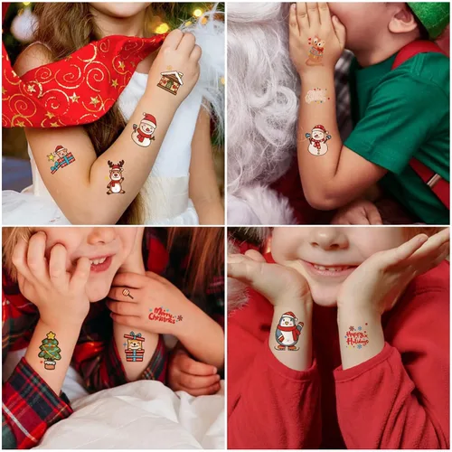 Miniatura 5 de 36 hojas de tatuajes temporales de Navidad, muñeco de nieve, pingüino, alce, Papá Noel, tatuajes para rellenar calcetines de Navidad y regalos