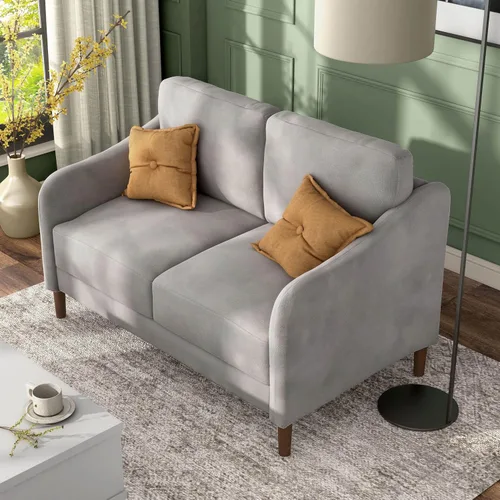 Miniatura 4 de Furniture of Amarica Diana - Sofá biplaza de terciopelo moderno de mediados de siglo con patas de madera maciza, sofá tapizado compacto de 2 plazas