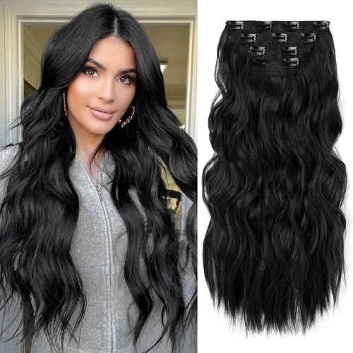 Miniatura 18 de REECHO Extensiones de cabello, 4 extensiones de cabello con clip, HE001, extensiones de cabello sintético suave natural para mujer, rubio claro