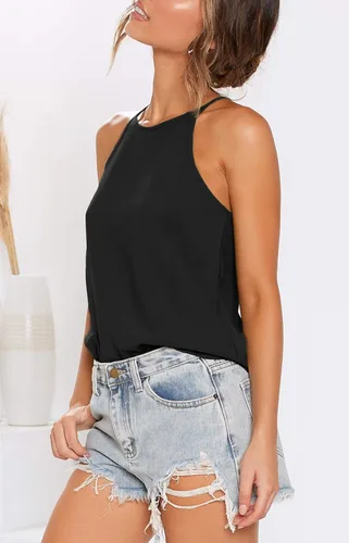 Miniatura 2 de OYANUS Camisetas sin mangas para mujer, de verano, para la playa, cuello halter, casuales, básicas, sueltas, tipo túnica, camisetas sin mangas