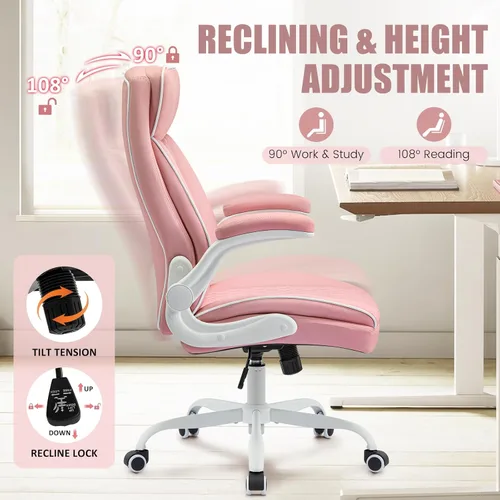 Miniatura 3 de Silla de oficina de cuero, silla de escritorio para computadora con soporte lumbar, ajuste de altura, cómodas sillas de tareas excutivas 400 libras