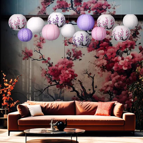 Miniatura 2 de 13 faroles de papel chinos japoneses con flor de cerezo rojo, farol colgante decorativo Hibachi, decoraciones de fiesta para Año Nuevo chino, hogar