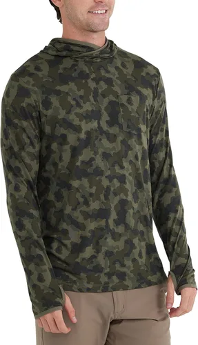 Free Fly Sudadera ligera con capucha para hombre, con protección solar UPF 20+ para hombre, transpirable, manga larga, para pesca