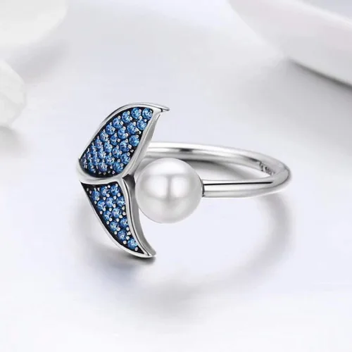 Miniatura 4 de Presentski Anillos abiertos de plata de ley con perlas de sirena ajustables para mujeres