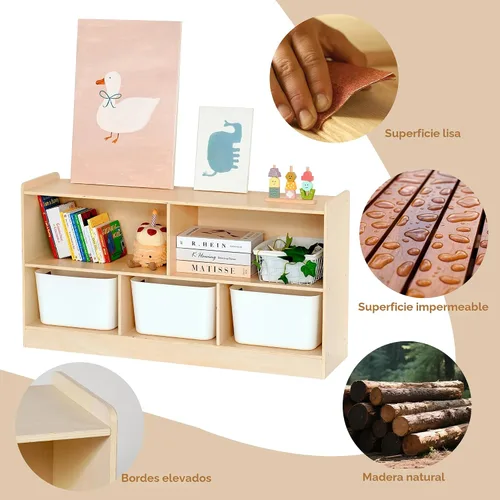 Miniatura 3 de Leeshyah Estante de madera para juguetes para niños, organizador de libros y juguetes Montessori con estantería abierta, diseño personalizable de 5