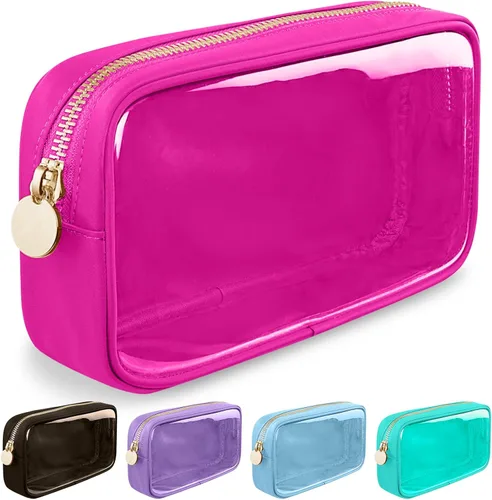 Miniatura 40 de izuzta Bolsa de maquillaje pequeña de nylon para bolso, linda bolsa de cosméticos con cremallera, bolsa de maquillaje preppy, Azul, Mini 2-Azul