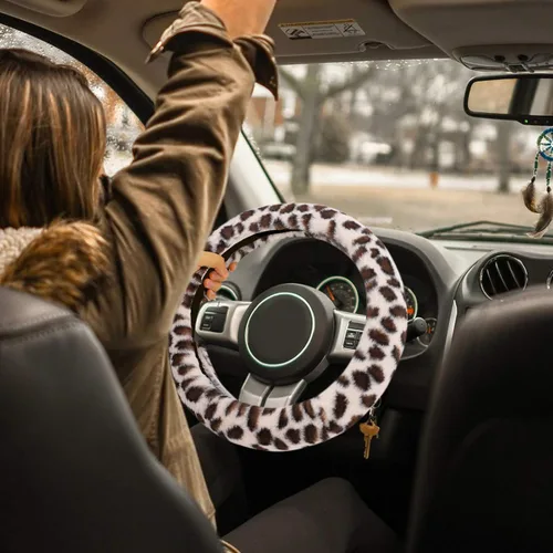 Miniatura 6 de Accmor - Funda mullida para volante para mujeres y niñas, ajuste universal de 15 pulgadas, funda de freno de mano y funda para palanca de cambios