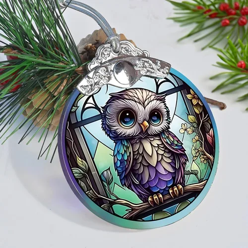 Miniatura 6 de Jocidea Adornos navideños de búho - Adornos festivos de vidrio manchado, adornos para árbol de Navidad, regalos de Navidad para amantes de los búhos