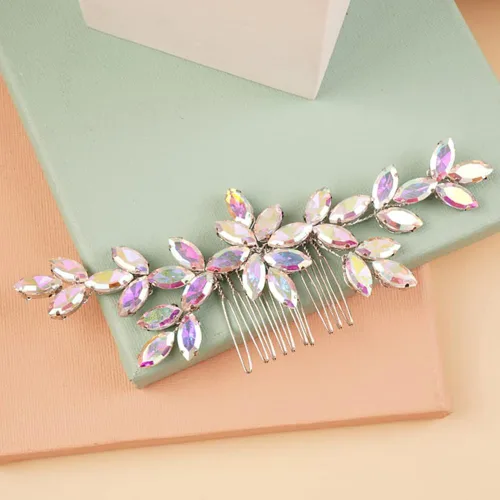 Peine para el cabello, pieza de pelo de lágrima de diamantes de imitación de flores de cristal para boda, dorado, 5.9 x 2.17 pulgadas