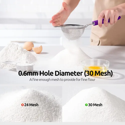 Miniatura 4 de Colador de malla de acero inoxidable 18/8: U-Taste Colador de alimentos de malla fina de cocina de 3.9 pulgadas con mango de silicona resistente (5)
