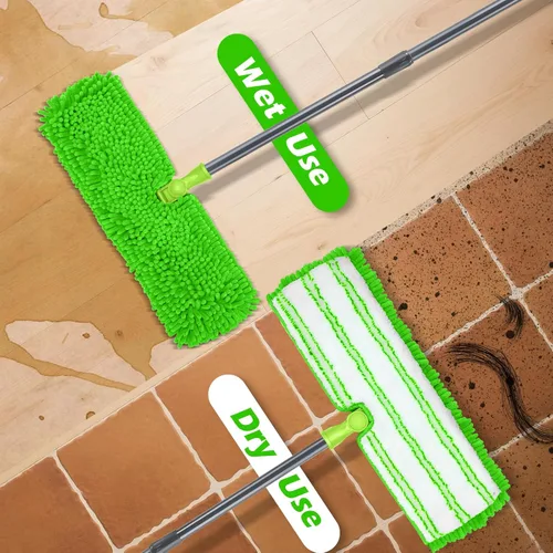Miniatura 5 de MASTERTOP Trapeadores de microfibra para limpieza de suelos, trapeador de polvo de doble cara con 4 almohadillas de trapeador reutilizables y Verde