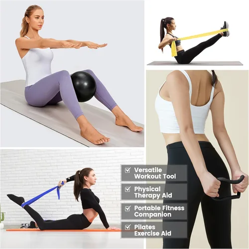 Miniatura 6 de Kit esencial de anillo de pilates para mujer, equipo de entrenamiento en casa con pelota de 9.8 pulgadas, bandas de resistencia, círculo mágico
