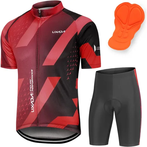 Miniatura 9 de Lixada Camiseta de ciclismo para hombre de manga corta con pantalones cortos acolchados de secado rápido para verano, ropa corta para bicicleta
