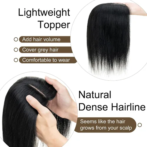 Miniatura 3 de SEGO Peluquín para mujeres, cabello humano real sin flequillo, 130% de densidad, base de seda de 10 * 12 cm, cabello Remy con clip, piezas