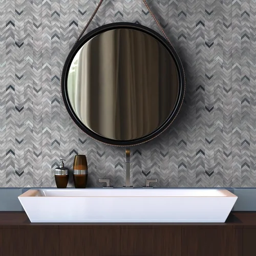 Miniatura 3 de Azulejo de espiga gris para salpicaduras de pelar y pegar, superficie de metal cepillado de aluminio autoadhesivo para azulejos de pared