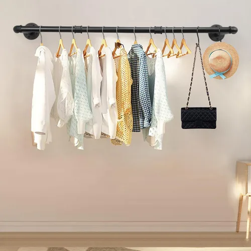 Miniatura 7 de Livabber Perchero Industrial de Tubería para Ropa, Perchero de Hierro Resistente Desmontable Montado en Pared, Barra de Ropa Rústica que Ahorra