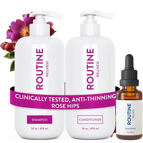 Miniatura 23 de Routine Wellness Set de champú y acondicionador antiadelgazamiento para cabello adelgazante - Biotin DHT Blocker Mujeres y Hombres - Champú seguro