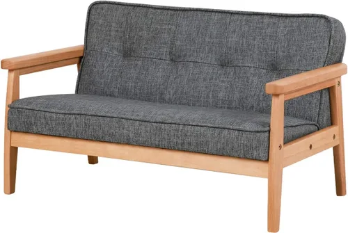 Sofá de doble plaza para niños, sofá para niños con brazo de madera maciza y patrón de lino de PVC para el descanso de los niños (gris oscuro)