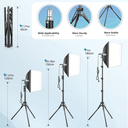 Miniatura 5 de UBeesize Softbox Kit de Iluminación para Fotografía, Kit de Iluminación Continua de 16" x 16" con Bombilla de Socket E27 de 40W 6500K, Iluminación