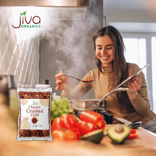 Miniatura 6 de Jiva Organic Chili Flakes Bolsa de 7 onzas – Pimiento rojo triturado de calor medio, 100% natural y sin OMG