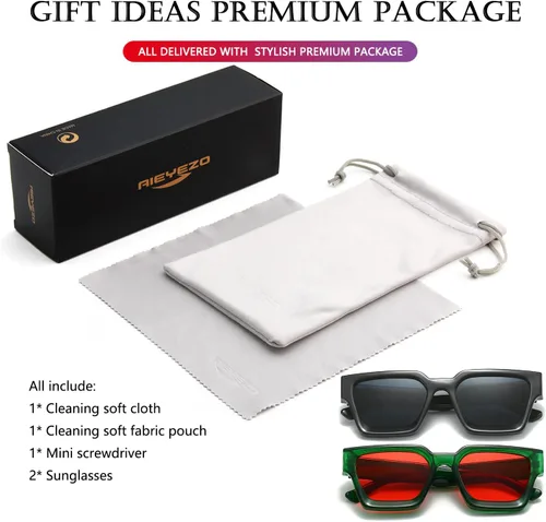 Miniatura 103 de AIEYEZO Gafas de sol cuadradas para mujeres y hombres, gafas de sol cuadradas con montura gruesa, estilo de diseñador simple
