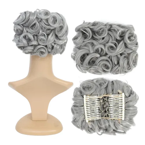 Miniatura 8 de SWACC Extensión de moño corto rizado desordenado, fácil de estirar, peines para el cabello, extensión de cola de caballo con clip, coletero, Marrón