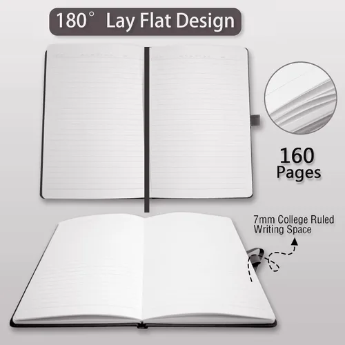 Miniatura 4 de Heture Cuadernos de tapa dura, cuadernos rayados A5 para escribir 160 páginas, 8.2 x 5.5 pulgadas, cuadernos clásicos a rayas para universidad, Negro