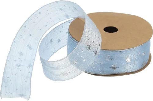 Miniatura 20 de MECCANIXITY Cinta transparente de organza de estrella de 1 pulgada y 20 yardas, cinta de hilo de nieve brillante negra para envolver regalos, caja