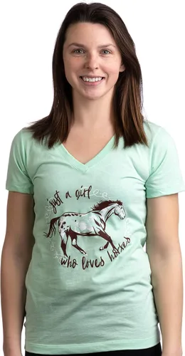 Miniatura 2 de Just a Girl Who Loves Horses - Camiseta con cuello en V para mujer joven