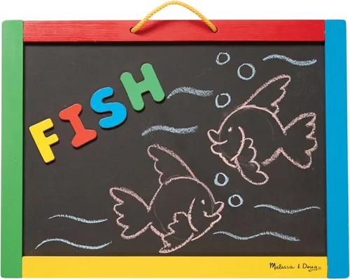 Melissa & Doug Pizarra magnética y pizarra de borrado en seco con 36 imanes (números y letras mayúsculas), tiza, borrador y bolígrafo de borrado en