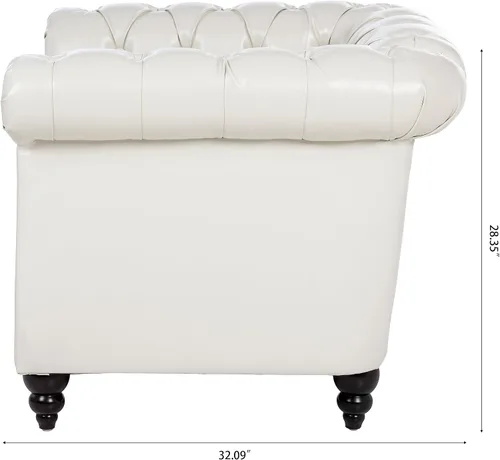 Miniatura 6 de LEVNARY Sillón tapizado de cuero, moderno sofá individual de mediados de siglo con brazos enrollados y cabeza de clavo, silla Chesterfield de piel
