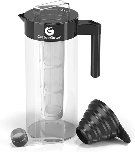 Miniatura 7 de Coffee Gator Cafetera de café frío de 47 onzas, cafetera helada y jarra con jarra de vidrio de borosilicato, filtro, color negro